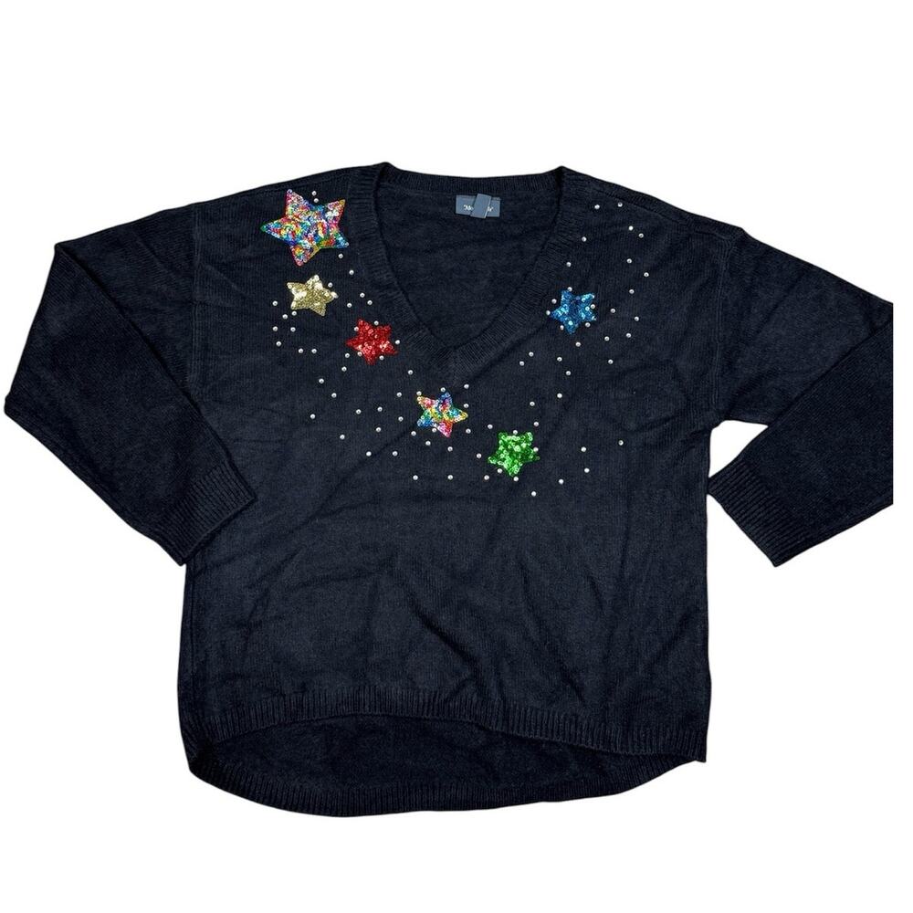 Modcloth Womens Size L Navy Sequin Star Sweater NWT